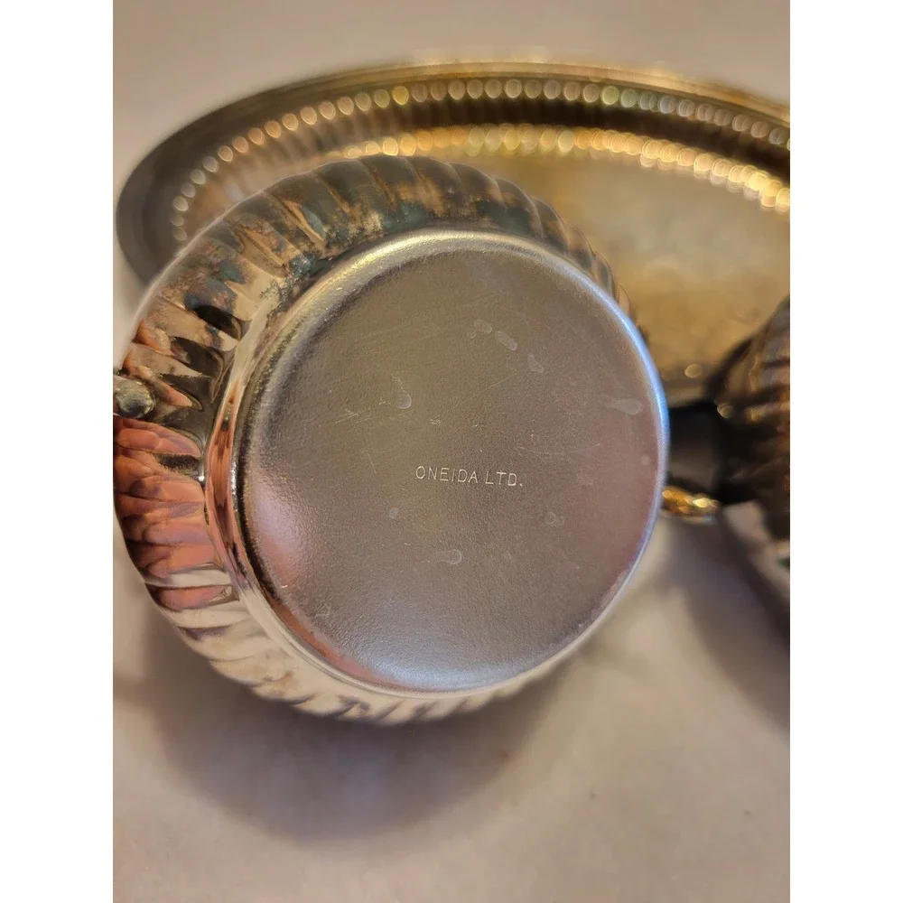 Vtg Oneida‎ Creamer Sugar Tray Set Silver Regency Tea Service MCM Tarnished